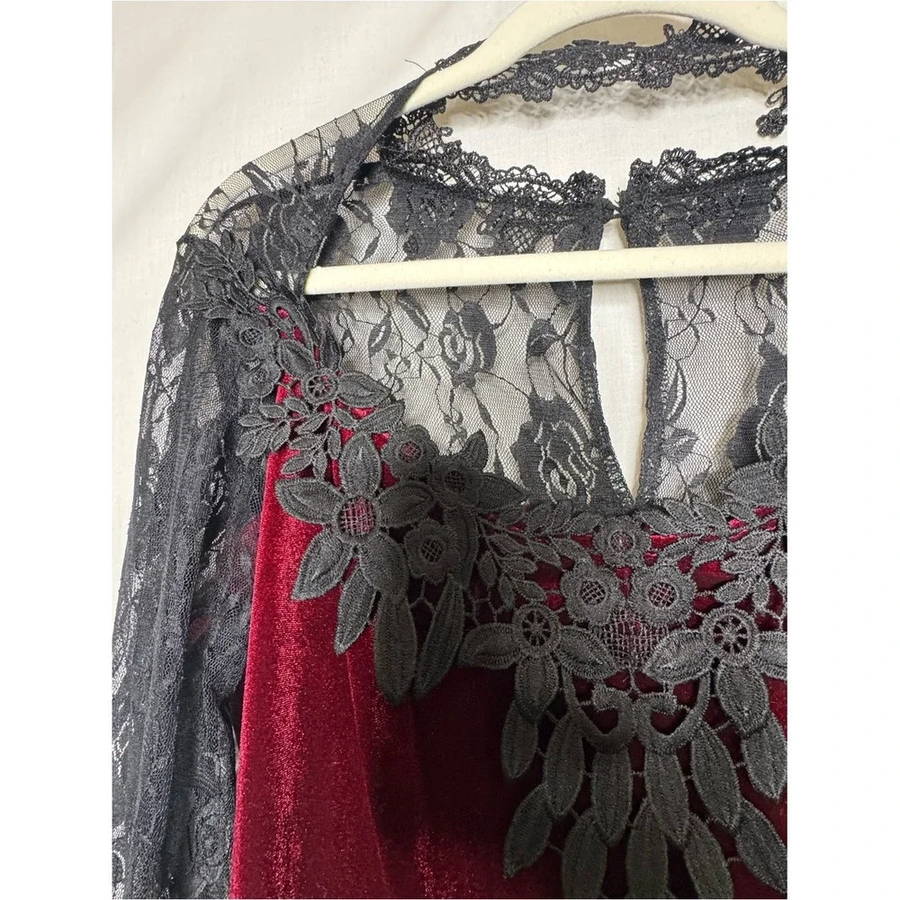Womens Ren Faire Velvet‎ Sheer Lace Maxi Dress 2X Bell Sleeve Renaissance Goth